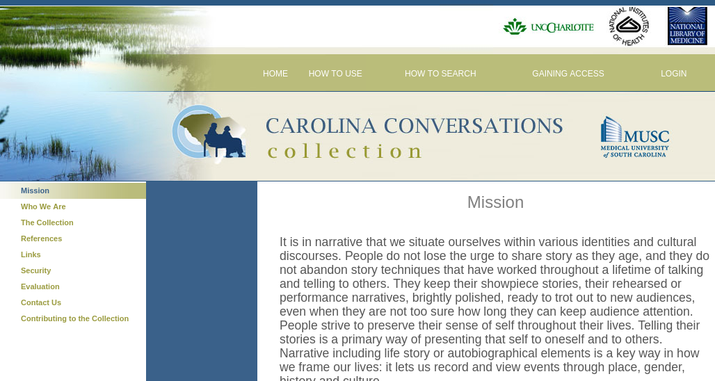 The public website of the Carolinas Conversations Collection, which is managed by Hexagon